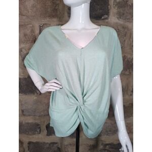 Marled Seafoam Green V-Neck‎ Twist Gathered Front Top Woman's Size Large